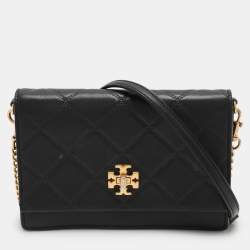 Tory Burch Black Leather Georgia Turn-Lock Crossbody Bag