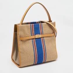 Pre Owned Tory Burch Multicolor Jute,Leather and Suede Lee Radziwill Double Bag