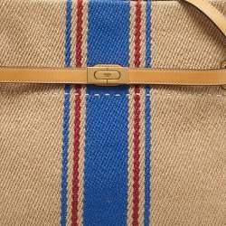 Pre Owned Tory Burch Multicolor Jute,Leather and Suede Lee Radziwill Double Bag