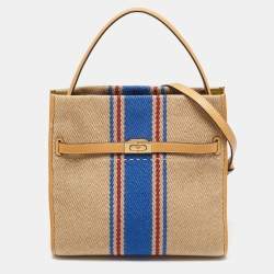 Pre Owned Tory Burch Multicolor Jute,Leather and Suede Lee Radziwill Double Bag