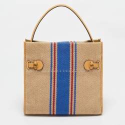 Pre Owned Tory Burch Multicolor Jute,Leather and Suede Lee Radziwill Double Bag