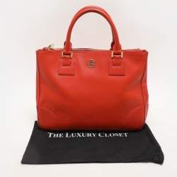 Tory Burch Orange Leather Robinson Double Zip Tote