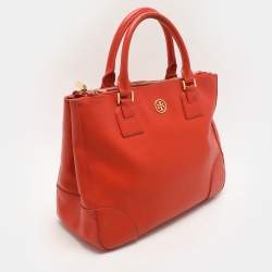 Tory Burch Orange Leather Robinson Double Zip Tote