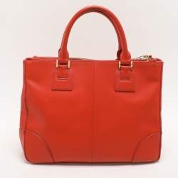 Tory Burch Orange Leather Robinson Double Zip Tote
