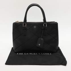 Pre Owned Tory Burch Black Wild Stitch Leather Robinson Double Zip Tote