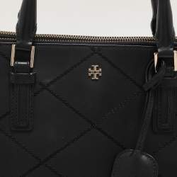 Pre Owned Tory Burch Black Wild Stitch Leather Robinson Double Zip Tote