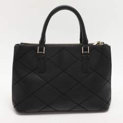 Pre Owned Tory Burch Black Wild Stitch Leather Robinson Double Zip Tote