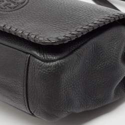 Tory Burch Black Braided Leather Marion Flap Shoulder Bag