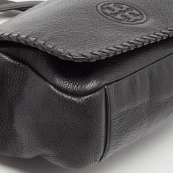 Tory Burch Black Braided Leather Marion Flap Shoulder Bag
