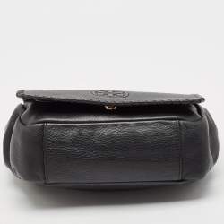 Tory Burch Black Braided Leather Marion Flap Shoulder Bag