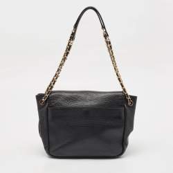 Tory Burch Black Braided Leather Marion Flap Shoulder Bag
