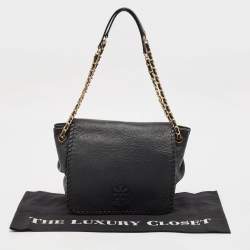 Tory Burch Black Braided Leather Marion Flap Shoulder Bag