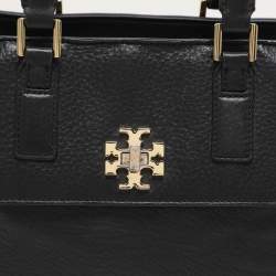 Tory Black Grained Leather Turnlock Flap Tote