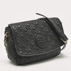 Tory Burch Black Quilted Leather Marion Crossbody Bag