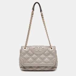 Pre Owned Tory Burch Beige Quilted Leather Fleming Soft Shoulder Bag