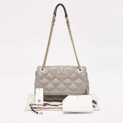 Pre Owned Tory Burch Beige Quilted Leather Fleming Soft Shoulder Bag