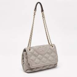 Pre Owned Tory Burch Beige Quilted Leather Fleming Soft Shoulder Bag