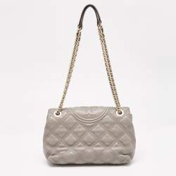 Pre Owned Tory Burch Beige Quilted Leather Fleming Soft Shoulder Bag