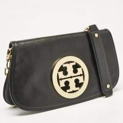 Tory Burch Black Leather Reva Logo Crossbody Bag