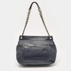 Pre Owned Tory Burch Blue Leather Marion Shoulder Bag