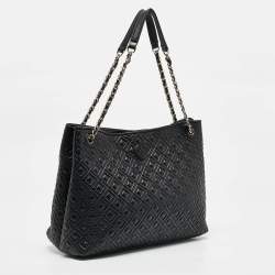 Pre Owned Tory Burch Black Quilted Leather Marion Tote