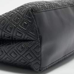 Pre Owned Tory Burch Black Quilted Leather Marion Tote