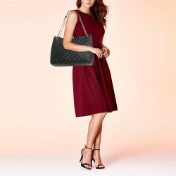 Pre Owned Tory Burch Black Quilted Leather Marion Tote