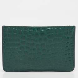Tory Burch Green Croc Embossed Leather Robinson Zip Card Case