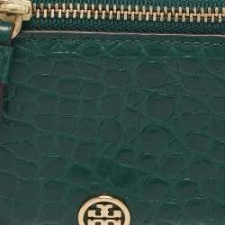 Tory Burch Green Croc Embossed Leather Robinson Zip Card Case