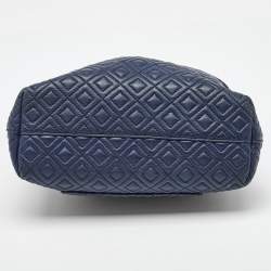 Tory Burch Navy Blue Quilted Leather Small Fleming Tote
