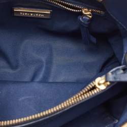 Tory Burch Navy Blue Quilted Leather Small Fleming Tote