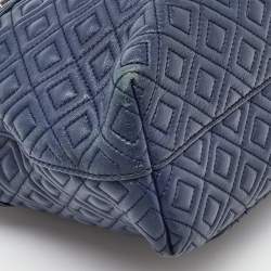 Tory Burch Navy Blue Quilted Leather Small Fleming Tote