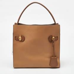 Pre Owned Tory Burch Beige Leather Lee Radziwill Double Bag