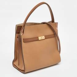 Pre Owned Tory Burch Beige Leather Lee Radziwill Double Bag