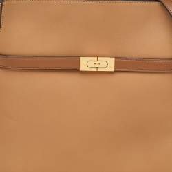 Pre Owned Tory Burch Beige Leather Lee Radziwill Double Bag
