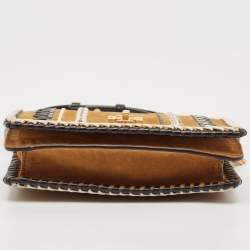 Pre Owned Tory Burch Tan/Black Leather and Suede Whipstitch Kira Crossbody Bag
