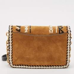 Pre Owned Tory Burch Tan/Black Leather and Suede Whipstitch Kira Crossbody Bag