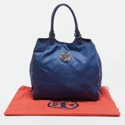 Tory Burch Blue/Multicolor Nylon Logo Tote