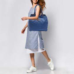 Tory Burch Blue/Multicolor Nylon Logo Tote