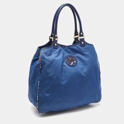 Pre Owned Tory Burch Blue/Multicolor Nylon Logo Tote