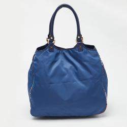 Pre Owned Tory Burch Blue/Multicolor Nylon Logo Tote