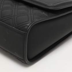 Pre Owned Tory Burch Matte Black Polyurethane Fleming Shoulder Bag