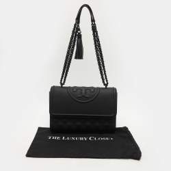 Pre Owned Tory Burch Matte Black Polyurethane Fleming Shoulder Bag