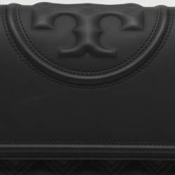 Pre Owned Tory Burch Matte Black Polyurethane Fleming Shoulder Bag