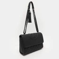 Pre Owned Tory Burch Matte Black Polyurethane Fleming Shoulder Bag