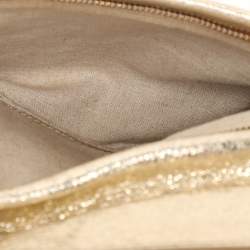 Pre Owned Tory Burch Metallic Gold Leather Reva Shoulder Bag