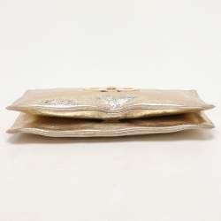 Pre Owned Tory Burch Metallic Gold Leather Reva Shoulder Bag