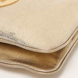 Pre Owned Tory Burch Metallic Gold Leather Reva Shoulder Bag