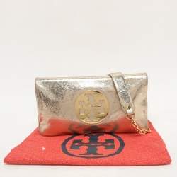 Pre Owned Tory Burch Metallic Gold Leather Reva Shoulder Bag