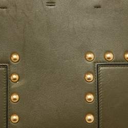 Pre Owned Tory Burch Olive Green Leather Block-T Stud Tote